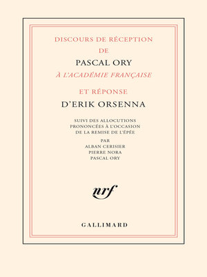 cover image of Discours de réception de Pascal Ory à l'Académie française et réponse d'Erik Orsenna